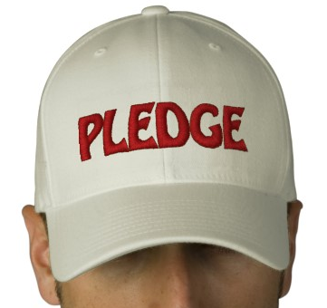 A person wearing a literal cap that says 