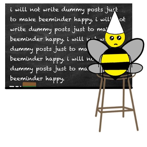 A bee in a dunce cap writing 