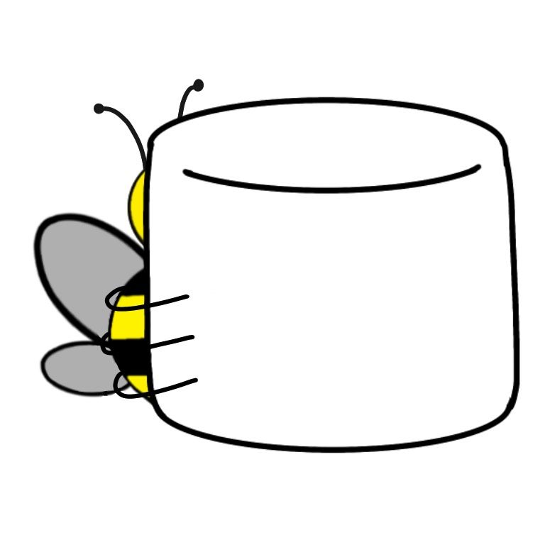 A bee carrying a marshmallow that